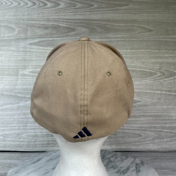 Adidas Dad Hat Size L/XL Tan Khaki Baseball Cap Navy Logo Embroidered Wool Blend - Picture 6 of 9